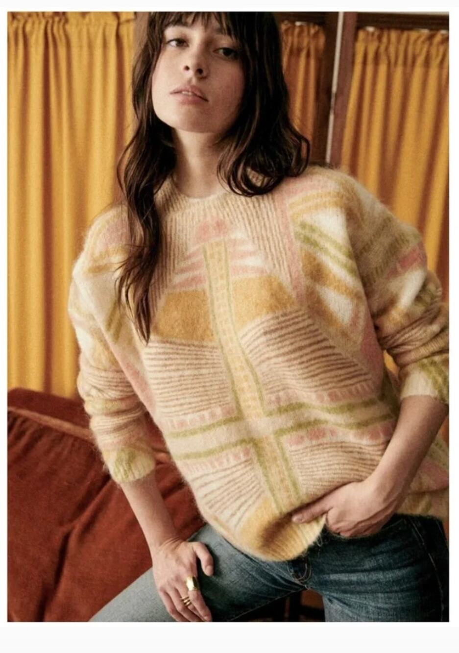 Sezane Sira Jumper Solidarity Creation Abstract Sweater Ecru Knit Size Small